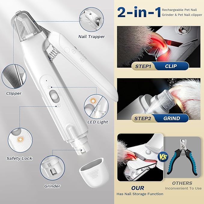 🐾PawCare Pro™ 2-in-1 Dog & Cat Nail Clipper & Grinder – LED, USB-C Rechargeable, Safety Lock ✂️✨