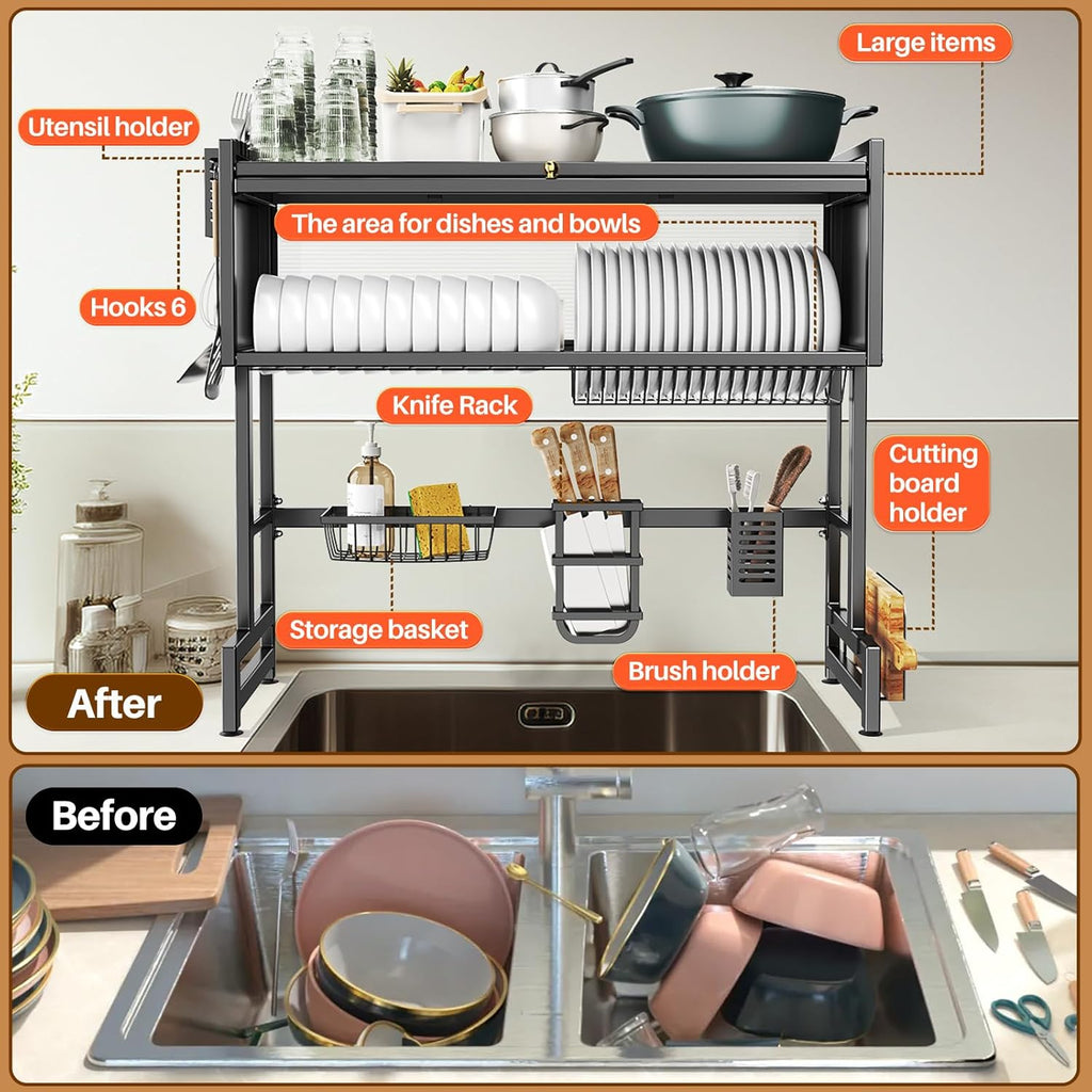 Premium 3-Tier Over-the-Sink Dish Drying Rack with Lid